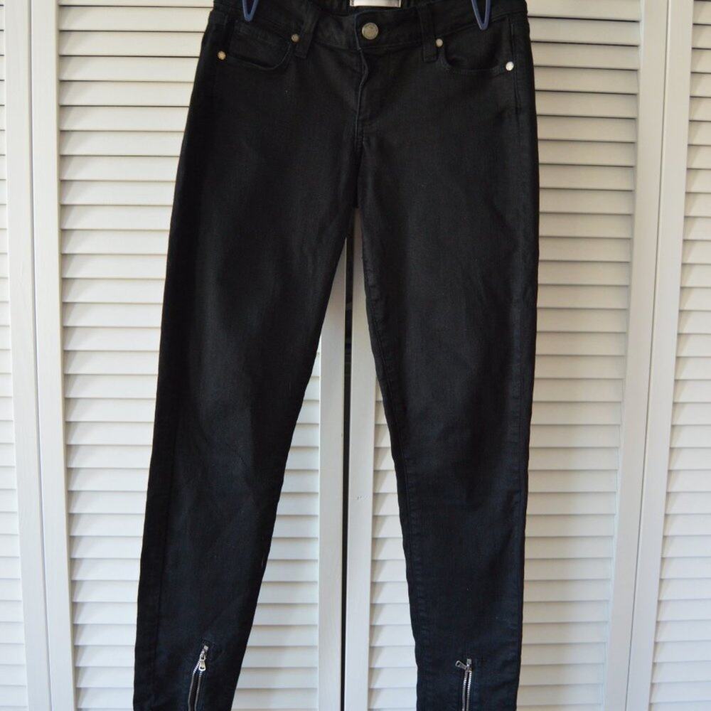 Paige Size 25 Black Skinny Jeans with Zipper Detail at Ankles | Size 25 - Picture 2 of 9